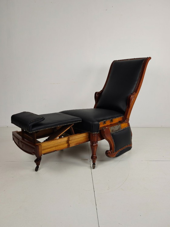 Antiker Bibliotheksstuhl aus dem 19. Jahrhundert von Horrix – Schwarzes Leder – Verstellbarer relaxsessel (photo 8 of 19)