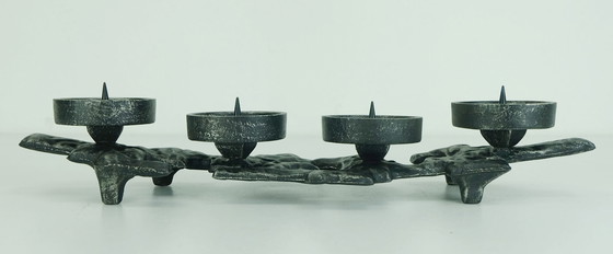Image 1 of mid century cast iron CANDLE HOLDER brutalist design true vintage 1960s 70s candelabra