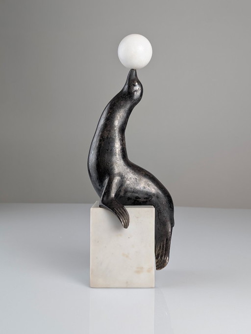 Marcel-André Bouraine Art Deco Sea Lion Sculpture, 1920s
