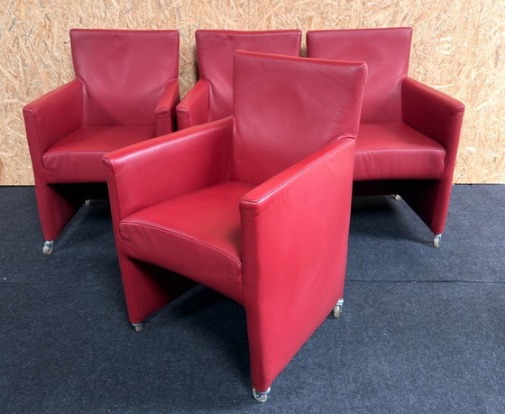 Image 1 of 4 x leren eetkamerstoelen van Bert Plantagie