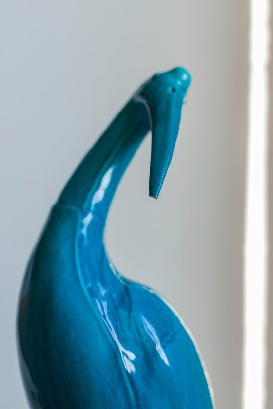 Image 1 of  Figurina di gru cinese smaltata di turchese, anni '50
