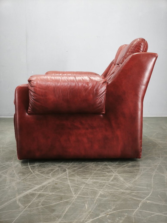 Jaren 70 Deense Moderne Rode Leren Lounge Fauteuil, Scandinavisch Design, Leer, Rood, Vintage (foto 5 van 15)