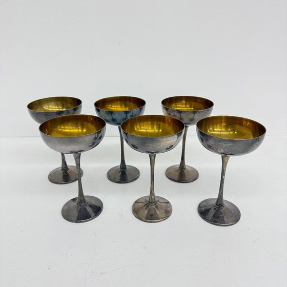 Image 1 of Set of 6 brass silver plated champagne coupes , 1970s Italy