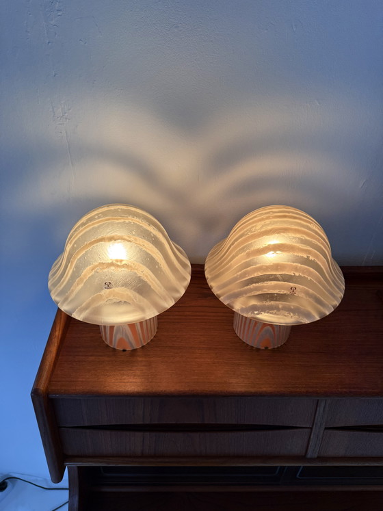 Image 1 of 2x vintage zebra mushroom table lamp, Peill & Putzler ‘70