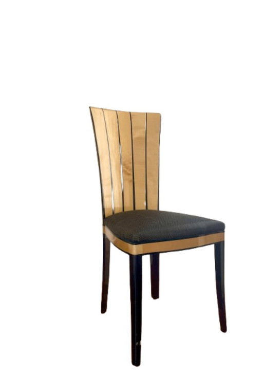 6x Sillas originales “Side Chair Saarinen House” en madera y tapizado oscuro – diseño Eliel Saarinen. Fabricadas por Adelta