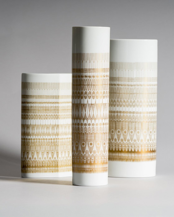 Image 1 of Geometria dorata: trio di vasi in porcellana Rosenthal Studio-Line di Theo Baumann e Tapio Wirkkala, Germania, fine anni '60