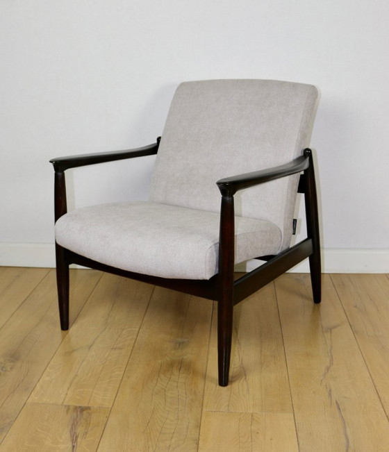 Image 1 of Beige lichtgrijze bouclé GFM-64 fauteuil toegeschreven aan Edmund Homa, jaren 70