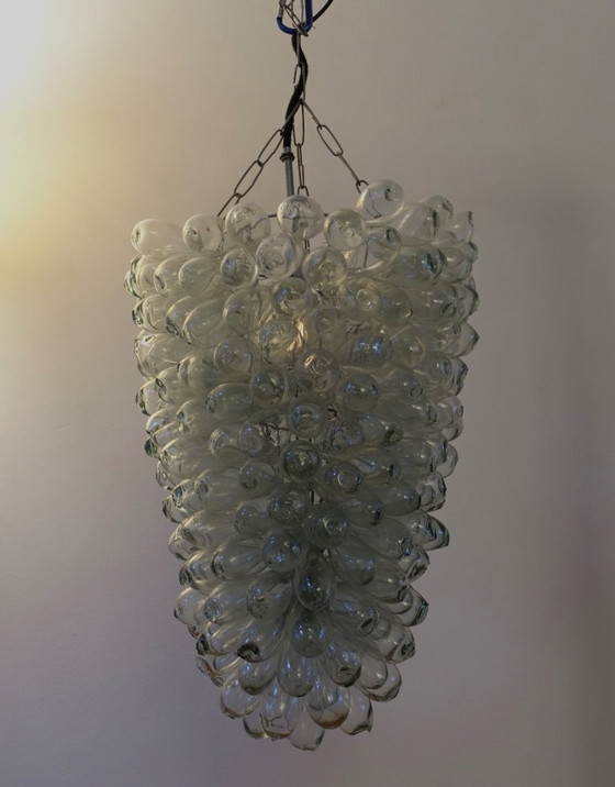 Image 1 of Lámpara de techo/araña de cristal transparente con forma de uva, años 70