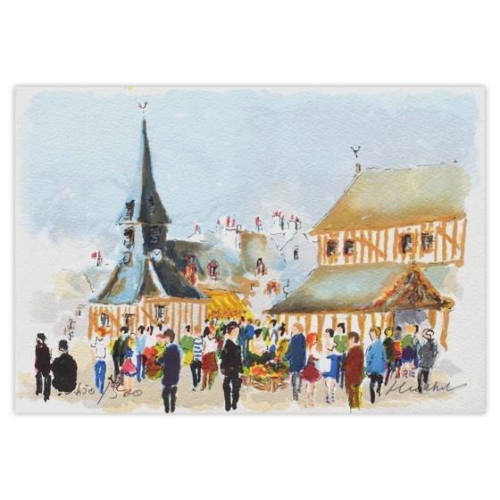 Image 1 of Urbain HUCHET Honfleur - Normandia Litografia firmata 1990