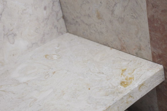 Image 1 of  Vintage Marble Nesting Tables Set of 3, Square Side Tables, Postmodern Solid Fossil Marble Stone Coffee Tables, Modern Accent F