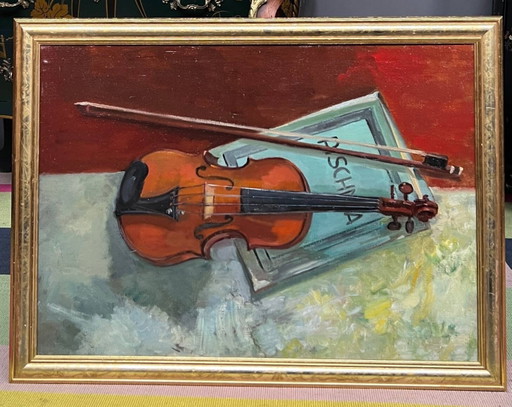 Marcel van den Plas ( ). Still life with violin. – schilderijen tekeningen, Canvas (photo 2 of 4)