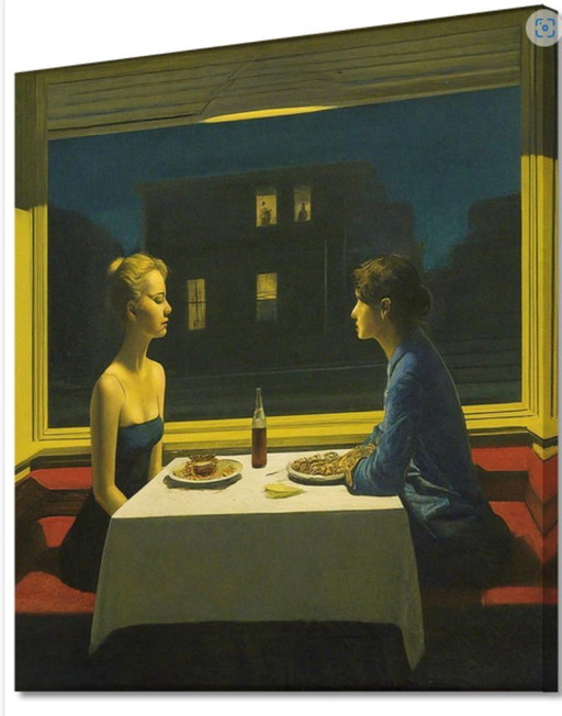 Edward Hopper----Dimmlight Dinner   (op canvas)