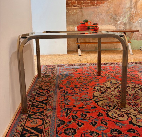 Salontafel of bijzettafel van rookglas en verchroomd metaal – Metal (photo 3 of 8)