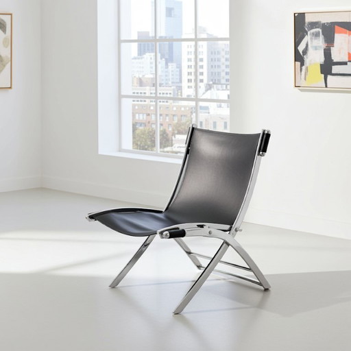 Sedia a forbice in pelle nera di Antonio Citterio per Flexform – Design italiano, 1980