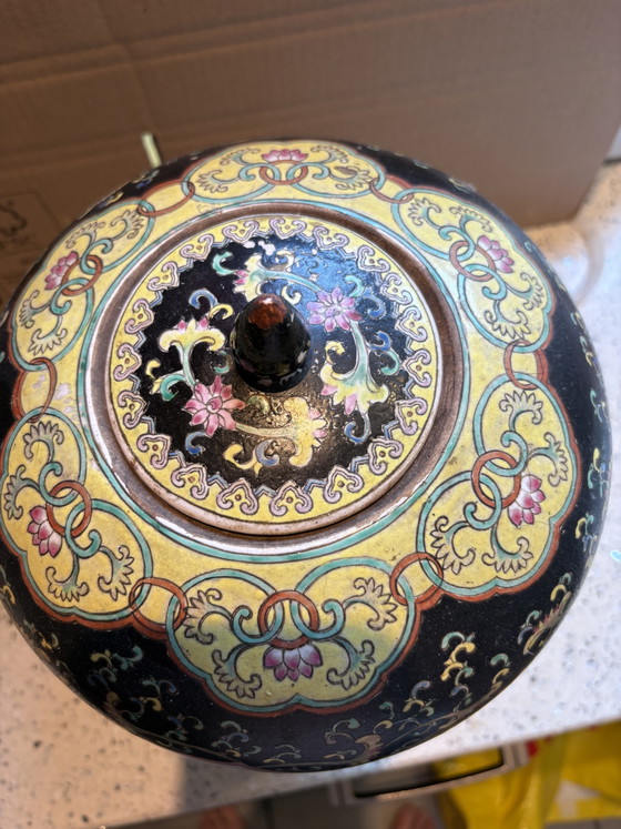 Hand-painted Chinese Vase Ginger Jar Famille Noir from 1950-1960 Height 37cm – Asian vases from Holland (photo 6 of 10)