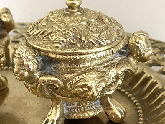 Image 1 of Double Encriers sur Plateau Bronze Doré Ciselé Style Louis XV Epoque Napoléon III