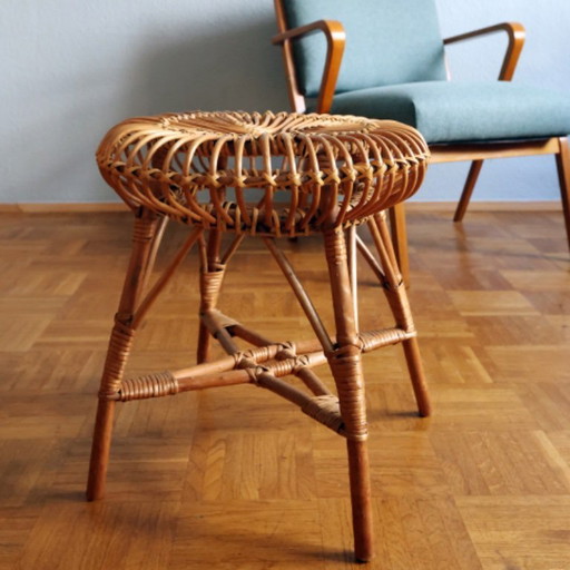 ❤️Vintage rotan krukje, cultureel meubilair uit de DDR, midden van de 20e eeuw