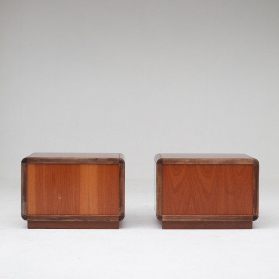 Image 1 of 2 comodini italiani in radica con maniglia in ottone