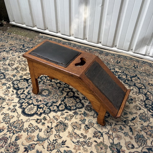 Banco para lustrar zapatos de mediados de siglo – bankjes, Leather, Wood