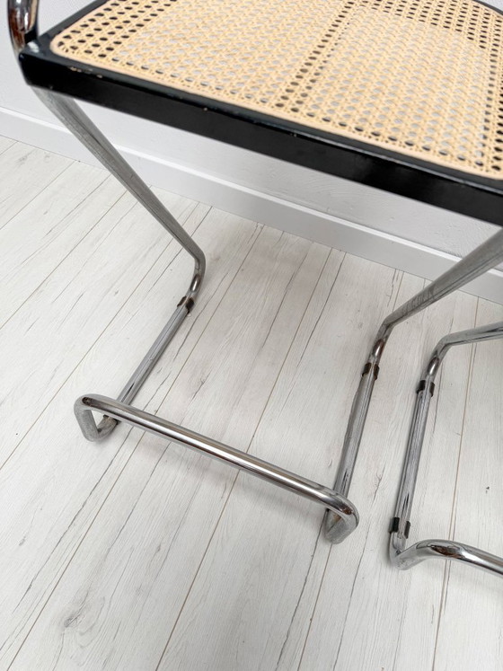 1970s Set of 3 Vintage Italian Wicker & Chrome Barstools (photo 7 of 9)