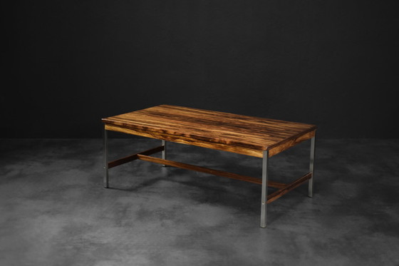 Image 1 of Tavolino da caffè grande vintage Mid-Century moderno in palissandro e alluminio di HMB Möbler Rörvik, Svezia, anni &#39;60