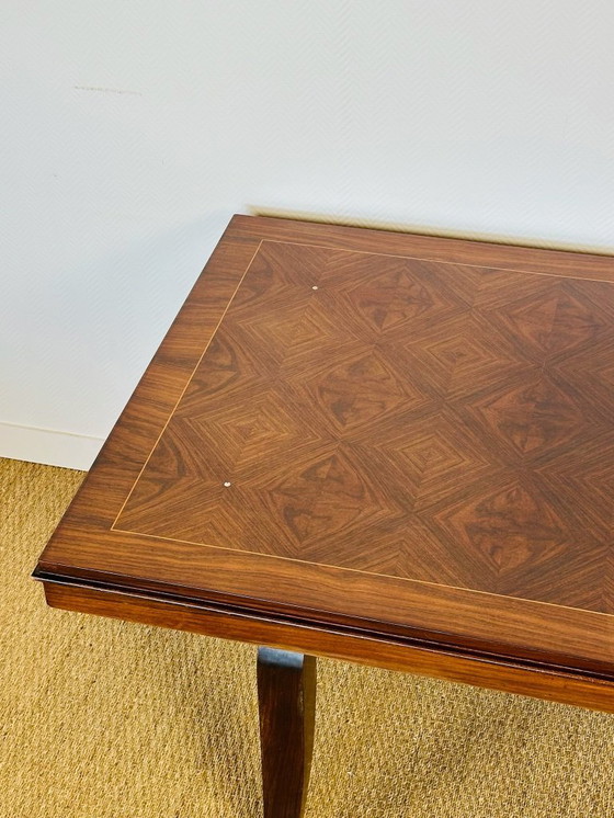 Image 1 of Art-Deco-Esstisch aus Nussbaum mit Rautenintarsien, 1940
