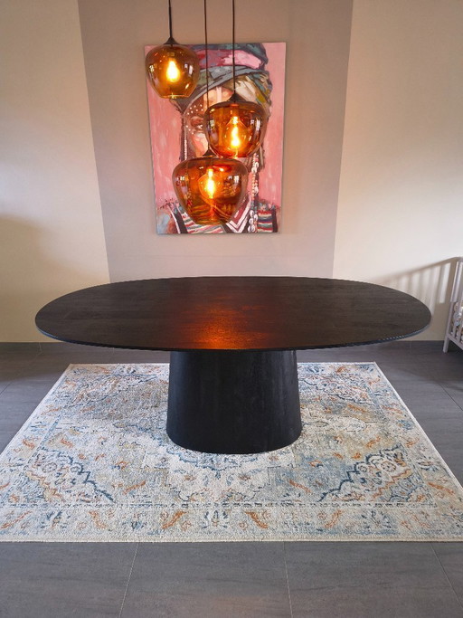 Oval Dining Table Aron Mango Wood Black – 200cm