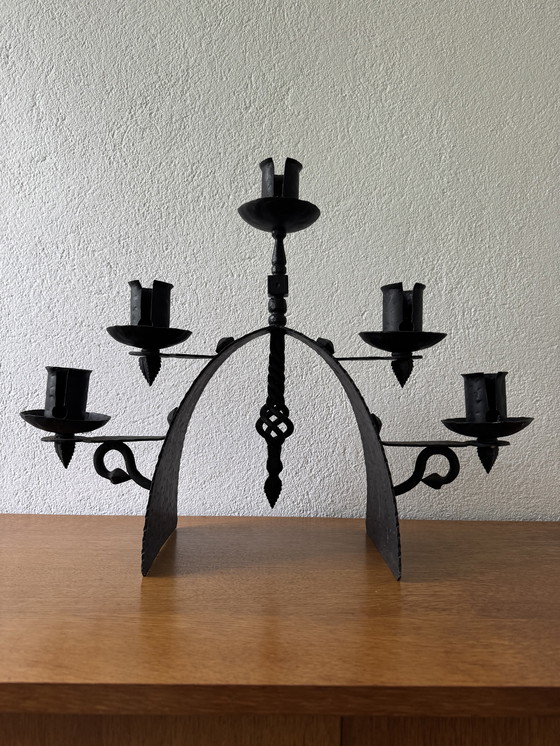 Image 1 of 60's Brutalistische smeedijzeren kandelaar