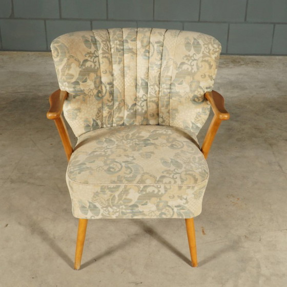 Fauteuil cocktail vintage – Velours – Accoudoirs en bois – Années 1960 – Textile (photo 9 of 12)