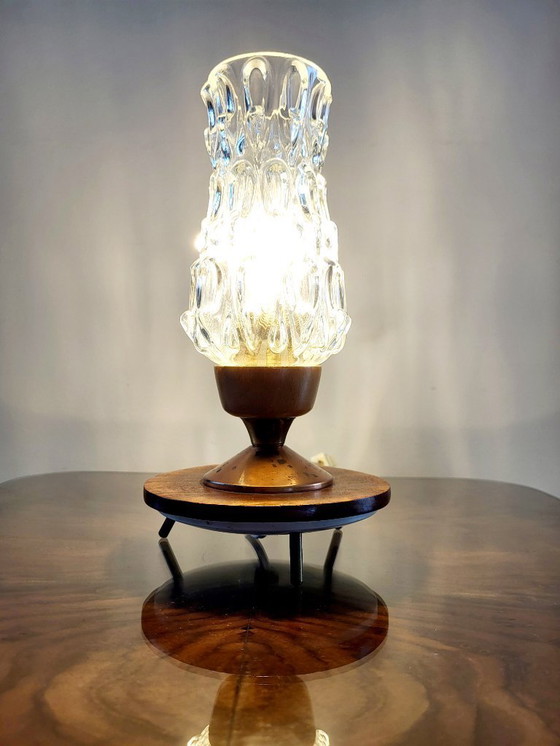Image 1 of Vintage Table Lamp Tripod From The Sixties With Glass Lampshade