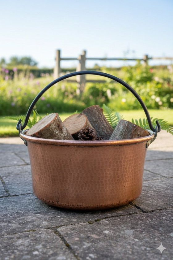 Image 1 of Grand chaudron ancien en cuivre martelé – Ø 40 cm – Authentique & Rustique