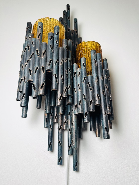 Image 1 of LAMPADA DA PARETE DOPPIA BRUTALISTA DI MARCEL FANTONI, ITALIA, 1960