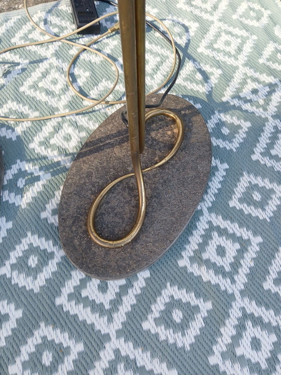 Rare pair (2x) Vintage Florian Schulz 'Dona' Brass Uplighters (1979), Floor lights, Stone, Gold (photo 10 of 10)
