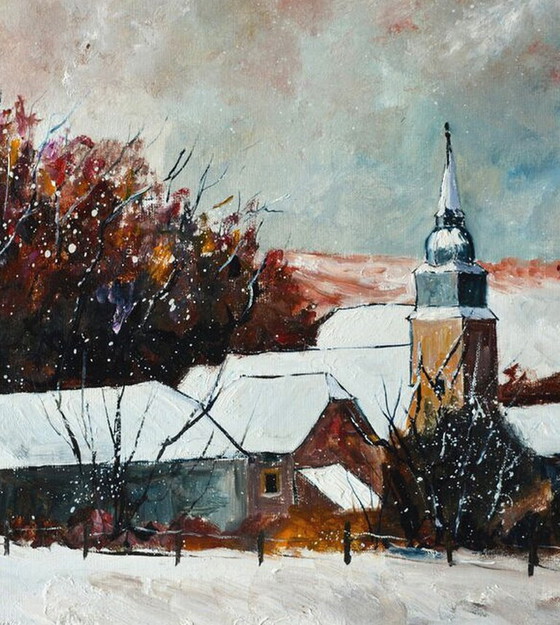 Pintura, Paisaje nevado con iglesia, Multi Color, Pinturas y dibujos, Lienzo, Otro, Multicolor, Figuratief (foto 3 de 5)