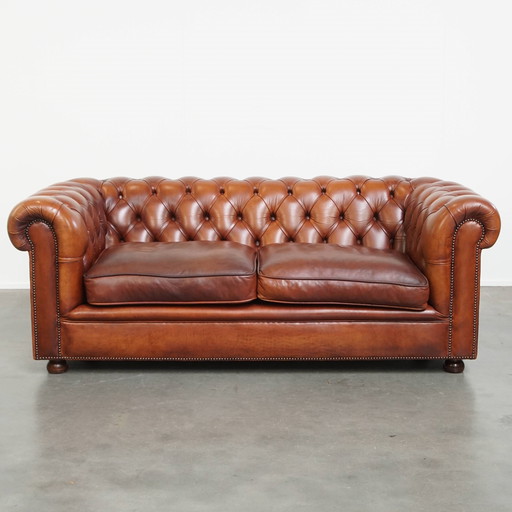 Beef Leather Chesterfield Sofa in English Style