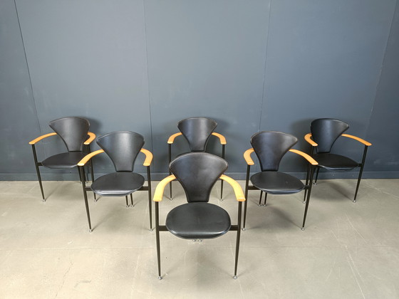 Image 1 of Vintage leren fauteuils van Arrben Italië, jaren 1980 - Set van 6