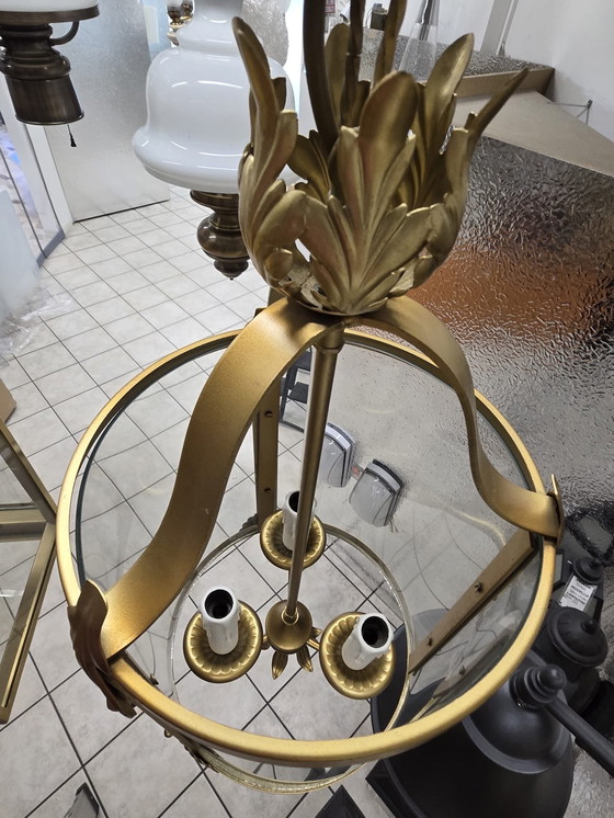 Image 1 of Lampadario Lanterna Vintage in Ottone e Vetro – Anni '70/'80