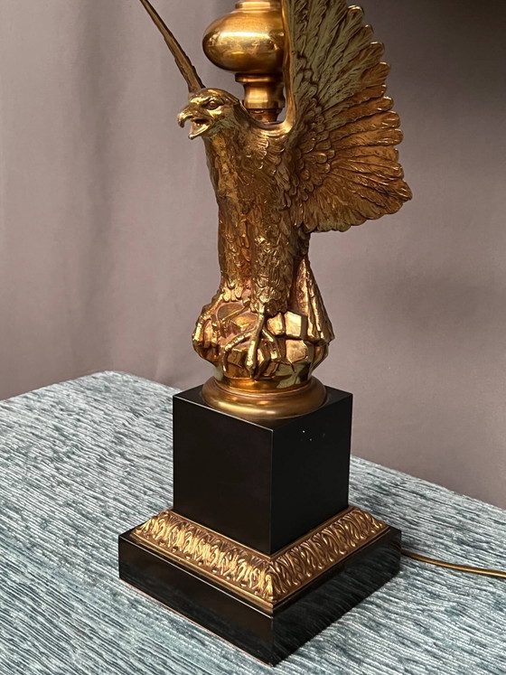Large lamp with a bronze eagle figure. – Table lamps, Marble (photo 4 of 6)