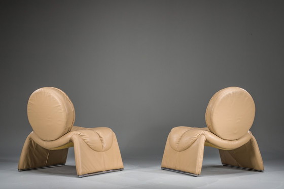Image 1 of Calipso C35 Lounge Chairs in Leather attributed to Saporiti, Italy, 1980s, Set of 2