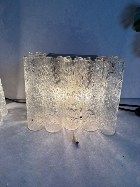 Image 1 of Vintage set Doria Leuchten wandlamp ijsglas tubes jaren 60