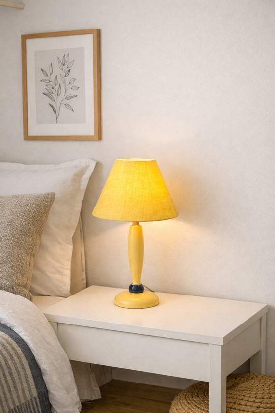 Image 1 of Yellow wooden lamp with lampshade 