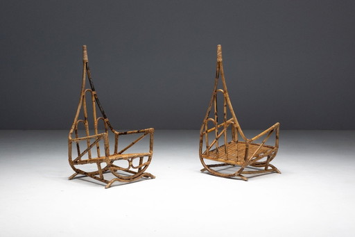 Butacas escultóricas de bambú, Italia, años 60