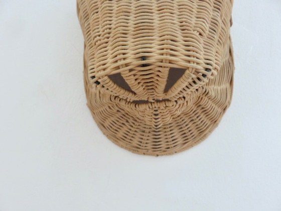 Image 1 of Testa di toro, minotauro, in rattan, decorazione murale vintage, Francia sud-orientale, 1970