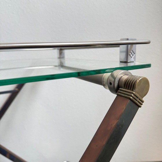 Bar cart with glass shelves and metal frame, Peter Ghyczy, Transparent, Vintage (photo 6 of 15)