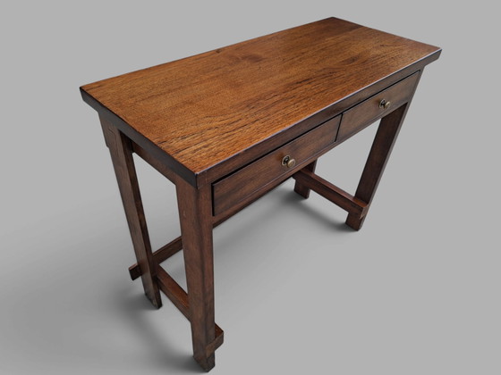 Unique Brutalist Sidetable, Wall Table, Console Dimensions: 100x43cm And 85cm High. – Wood, Brass (photo 3 of 5)