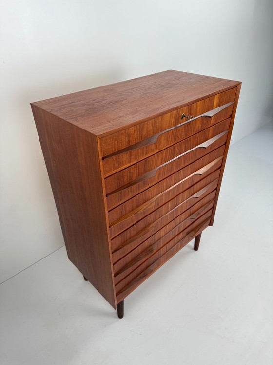 Cómoda de teca de G.J. Møbler, Dinamarca, c. 1960s, Madera, Metal, Marrón, Mid Century Modern (foto 4 de 11)