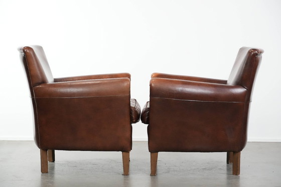Image 1 of 2 x Vintage schapenleren fauteuil met prachtige warme kleuren