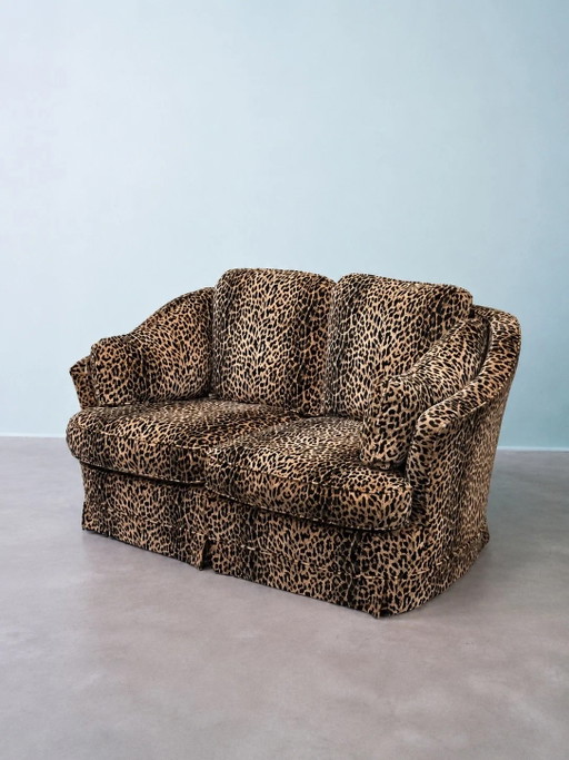 Italiaanse vintage bank met luipaardprint – bankstel, Velvet, Italian Design
