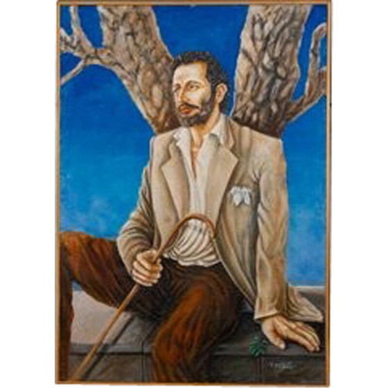 Image 1 of Oil on vintage canvas with wooden frame by Agnelli, Italy 2000