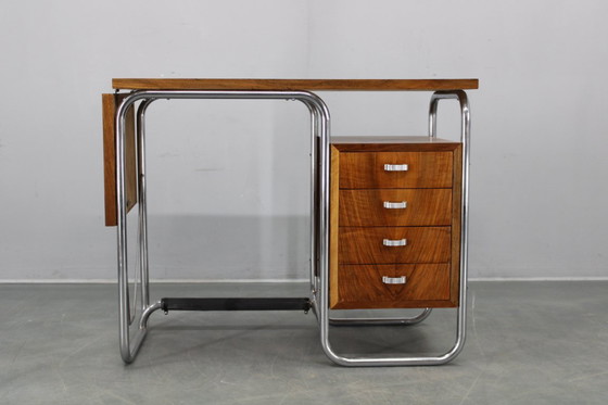 Image 1 of Escritorio infantil Bauhaus de los años 30 con hojas abatibles en nogal y cromo
